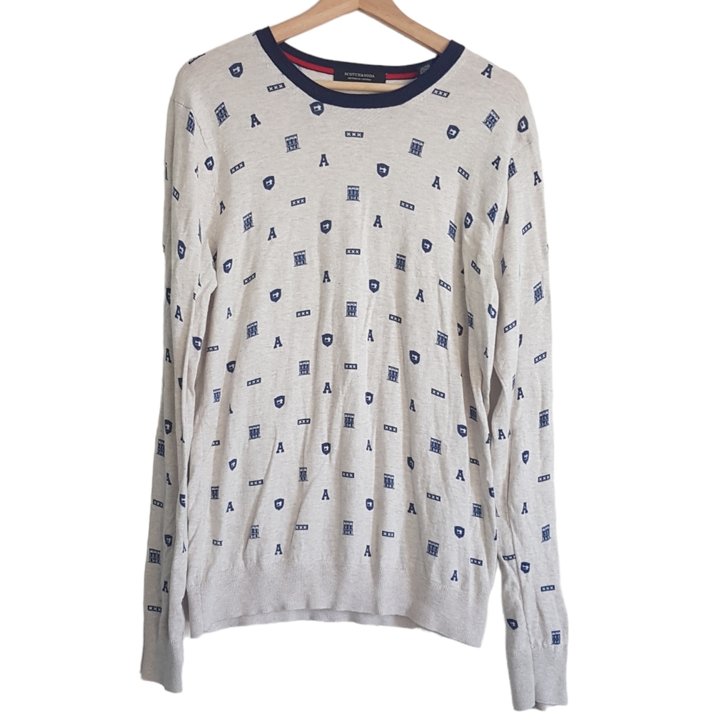 SCOTCH & SODA Sweater Crew Neck Long Sleeve Cotton Pullover Amsterdam Large